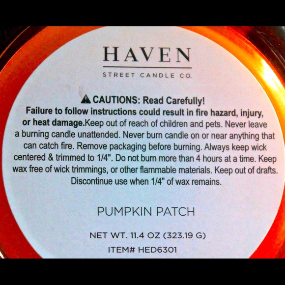 HAVEN STREET CANDLE PUMPKIN PATCH RICHLY SCENTED NEW - Picture 3 of 3